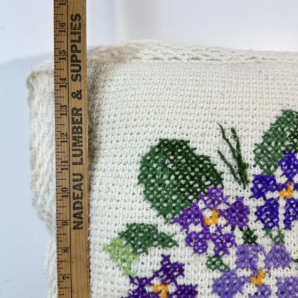 Vintage Handmade Crochet Blanket Throw Afghan Cross Stitch African Violets